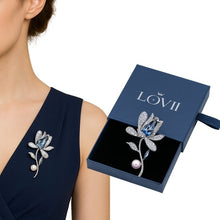 Load image into Gallery viewer, Serene Orchid Austrian Crystal & Pearl Brooch by Lovii