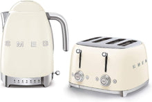 Load image into Gallery viewer, Smeg KLF04CRUK 1.7L Variable Temperature Controlled Kettle &amp; TSF03CRUK 4 Slice Toaster Cream
