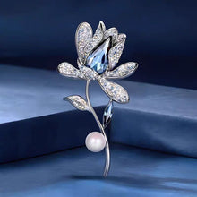 Load image into Gallery viewer, Serene Orchid Austrian Crystal &amp; Pearl Brooch by Lovii
