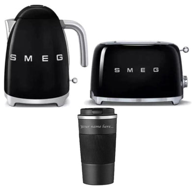 SMEG Kettle and Toaster Bundle with Travel Mug in Black