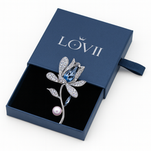 Load image into Gallery viewer, Serene Orchid Austrian Crystal &amp; Pearl Brooch by Lovii
